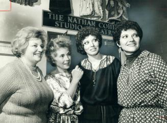Gloria Cohen, daughters Phyllis and Susan view Nathan Cohen Studio with producer Susan Rubes (second left)