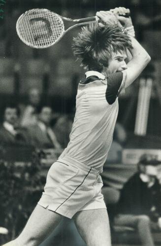 Moving ahead. Jimmy Connors was ensured a spot in the Molson Challenge sem-finals with a win over Sandy Mayer yesterday. Connors closes out round-robin play tonight against Bjorn Borg