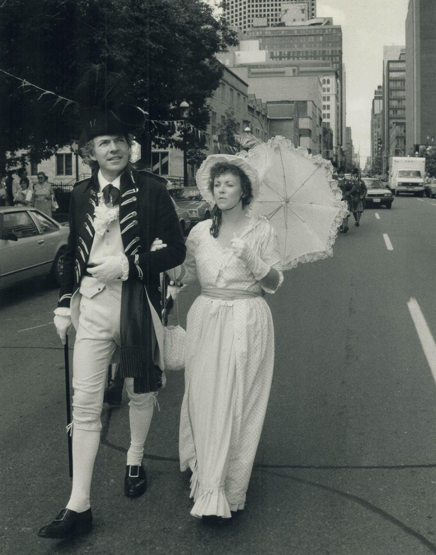 Regal couple: Lieutenant-Governor John Graves Simcoe (Joe Cote) and his wife Elisabeth (Kathleen Sandler) take a group of interested history buffs on a walking tour of downtown Toronto
