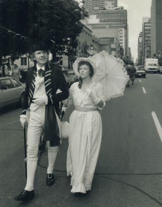 Regal couple: Lieutenant-Governor John Graves Simcoe (Joe Cote) and his wife Elisabeth (Kathleen Sandler) take a group of interested history buffs on a walking tour of downtown Toronto
