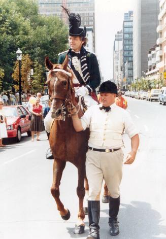 Back in saddle: Portraying Ontario's first lieutenant-governor, John Graves Simcoe, CBC Radio's Joe Cote recovers his aplomb after tumbling from his horse yesterday