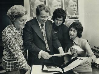 David Crombie, one of three major candidates for mayor of Toronto, from left, Norma Jones, Linda Vopni and Lynn Raeburn