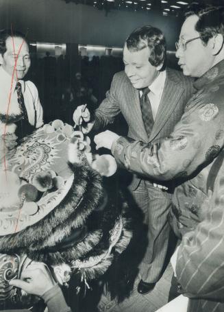Chinese new year was ushered in at City Hall last night in ceremonies that included a lion dance