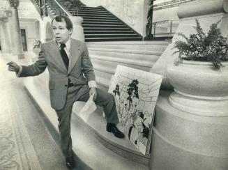 Standing in Rotunda, Mayor David Crombie outlines his ideas for turning the old city hall into a centre for citizens' groups and artistic and cultural(...)