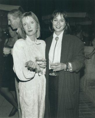 Star chat: Actresses Sheila McCarthy (the movie Stepping Out) and Cynthia Dale (TV's Street Legal) chat over drinks at the party of the night that packed Prego's