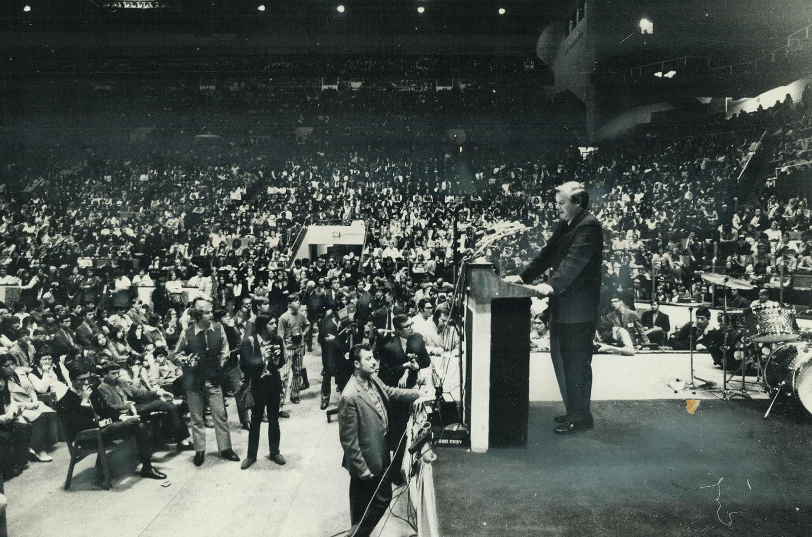 Thousands of students from Ontario separate schools at a rally in Maple Leaf Gardens in support of increased aid to separate schools by government, li(...)