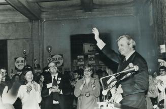 Premier William Davis responds to standing ovation after a speech last night in which he attacked opposition leaders as two faced purveyors of gloom a(...)