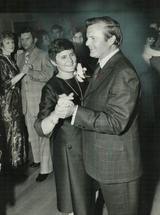 Ontario Premier-designate William Davis dances with his wife, Kathleen, at a party last night given by Scarborough Conservatives at Maple Creek Farms (...)
