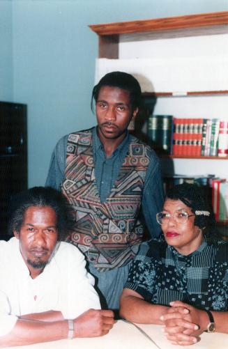 Brother: Errol Brown (centre), Aunt: Iocent Taylor, Lawyer Deryk Gravesande