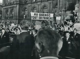 Quebec separatists greeted de Gaulle with cheers and banners after he landed at Quebec City from a French cruiser at the start of 1967 Canadian visit that ended abruptly with Quebec Libre speech