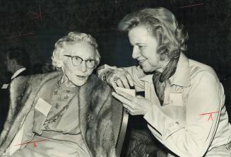 Getting together for the first time in years, Toronto Star writer Lotta Dempsey, right, and Mary Crawford, left, her history teacher when she attended(...)