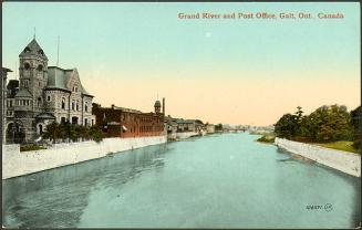 Grand River and Post Office, Galt, Ontario, Canada