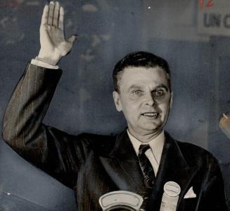 John G. Diefenbaker, wiry westerner from Saskatchewan's Lake Centre shown here, gave the orusade speech of the night. He challenged the party to take (...)