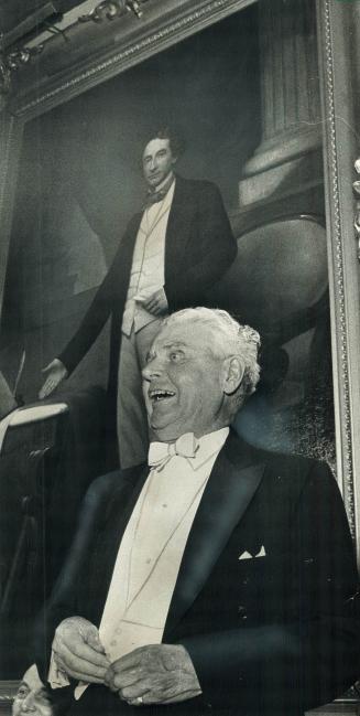 Show-Stopper at Kingston party on 150th annivrsary of Sir John's birth was Opposition leader Diefenbaker, here before Sir John's portrait