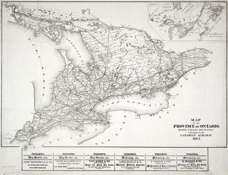 Map of the province of Ontario, showing railways now running, published in the Canadian Almanac 1884