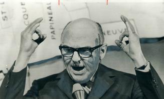 His victory is double-ok with him, Montreal's Mayor Jean Drapeau signifies as he gestures during his speech after his Civic Party made a clean sweep i(...)