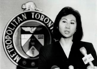 Serious situation: Metro Police Services Board chairperson Susan Eng tells reporters yesterday that Councillor Norm Gardner should step down for now, as do officers who are involved in a shooting