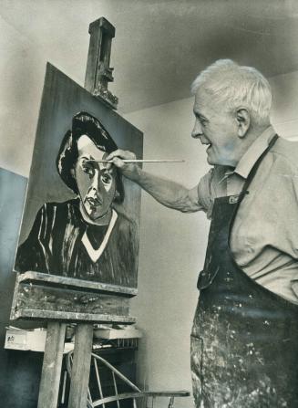 A featured work in the exhibition of Group of Seven paintings, which opened at the Art Gallery of Ontario last night, is the portrait of Barker Fairle(...)