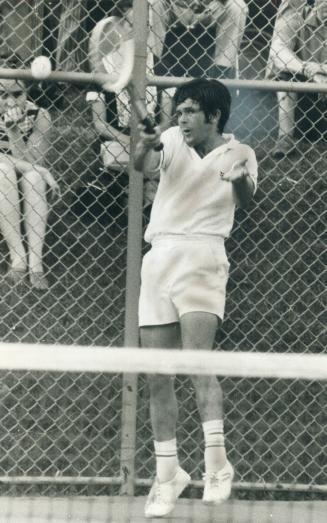 A bitter battle rages on court at Davisville Tennis Club during Ontario Open championships match between Brandt Bailey (left) of Florida and Toronto's(...)