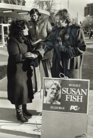 Off and running: St. George candidate Susan Fish wasted no time getting her campaign in gear following Premier Frank Miller's election call. Fish gree(...)