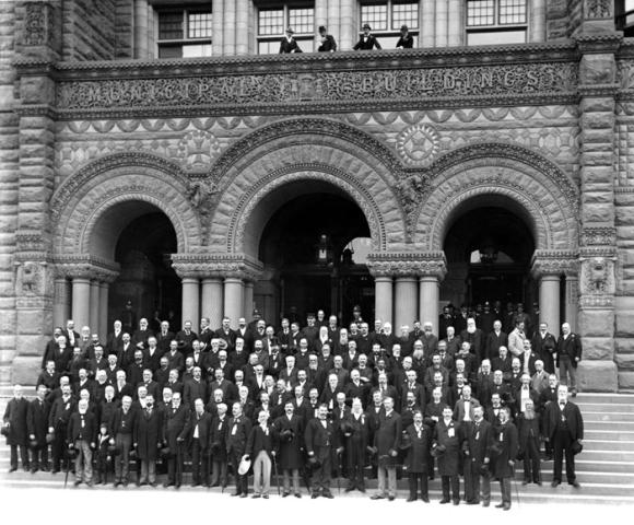 Mayor John Shaw, ex-mayors, aldermen, and ex-aldermen, at opening of Old City Hall