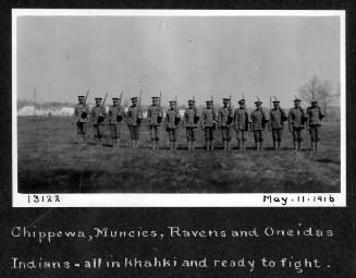 Chippewa, Muncies, Ravens and Oneidas Indians, all in khaki and ready to fight