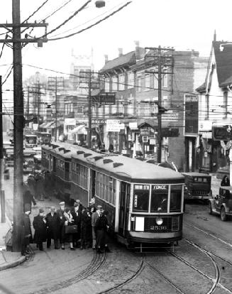 Streetcar on Yonge Street, looking north from St