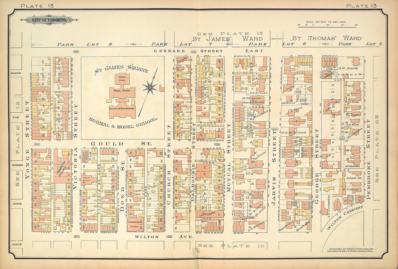 [Plate 13] Atlas of the city of Toronto and vicinity from special survey founded on registered plans and showing all building and lot numbers.