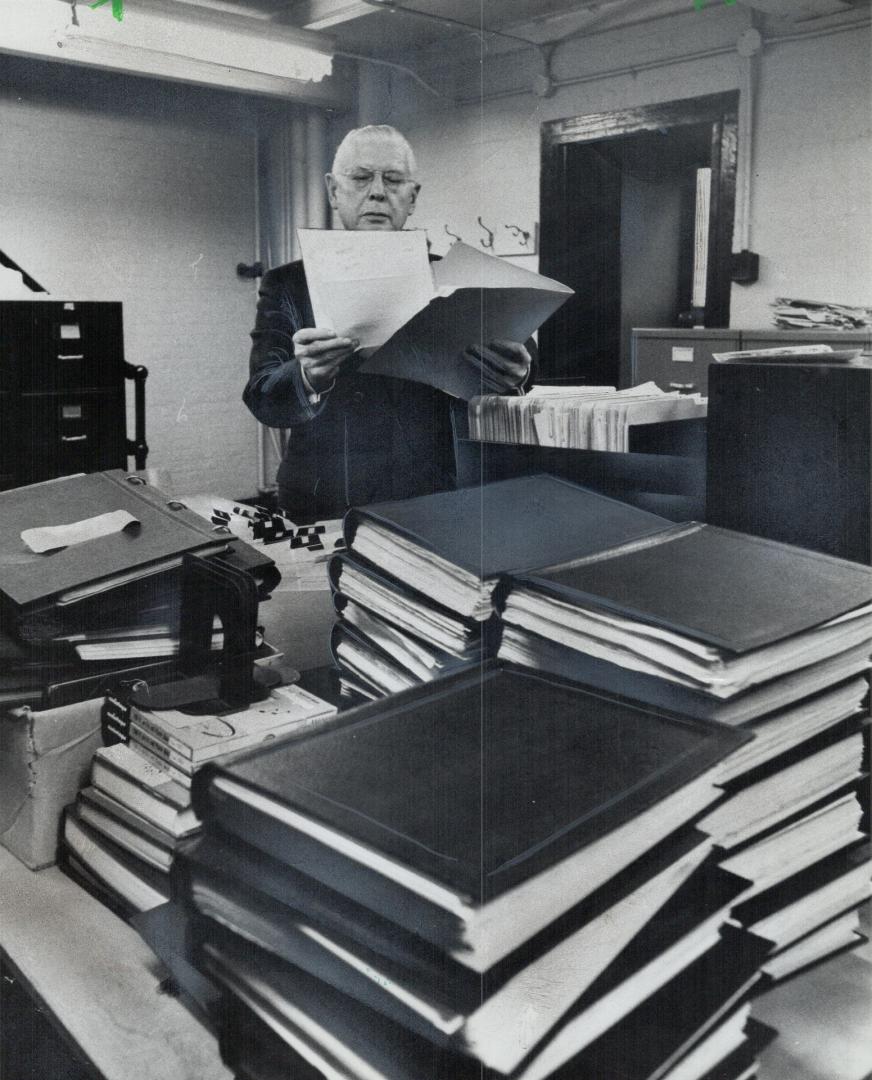 Former Premier Leslie Frost. Working on his archives at Queen's Park