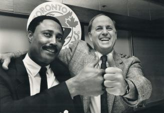 At the Helm: Blue Jays manager Cito Gaston, left, and general manager Pat Gillick announce yesterday that Gaston will be back as manager next year