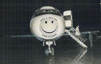 Ironic slogan on plane's nose