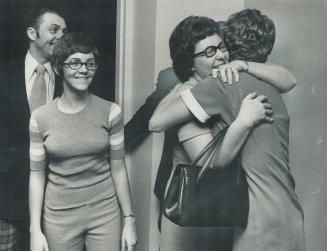 Back home safely, Air Canada stewardess Ruth-Ann Snell is embraced by her mother, Irene Snell, at Toronto's Cara Inn where the crew of a DC-9, hijacke(...)