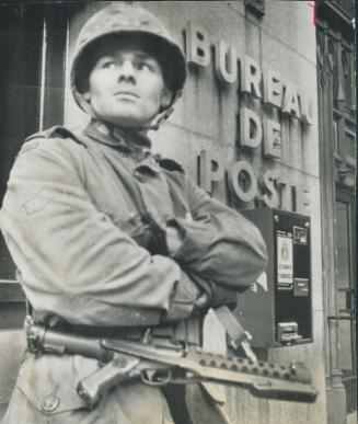 On guard: Canadian Forces soldier at a Montreal post office after Ottawa imposed the War Measures Act in 1970