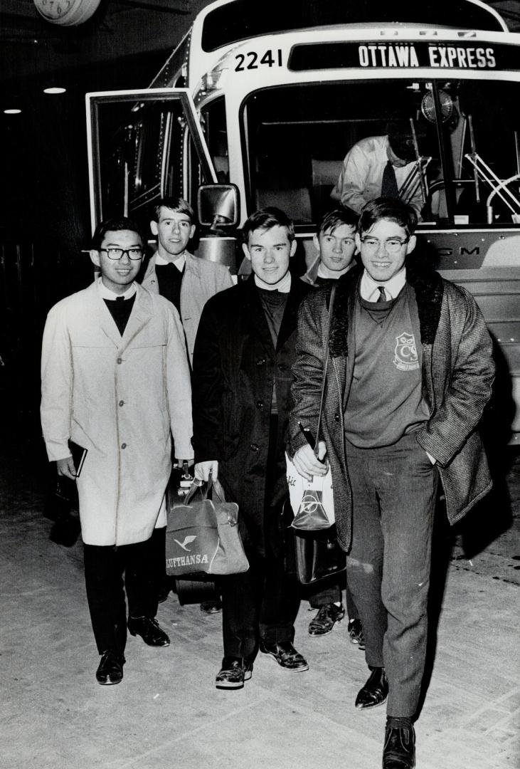 Students back from visit to Pearson, From Left, L