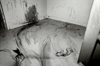 Footprint left behind: A footprint left on the blood-smeared sixth floor landing is believed to belong to a barefooted killer who dragged Jean Harrison, 18, down the stairwell