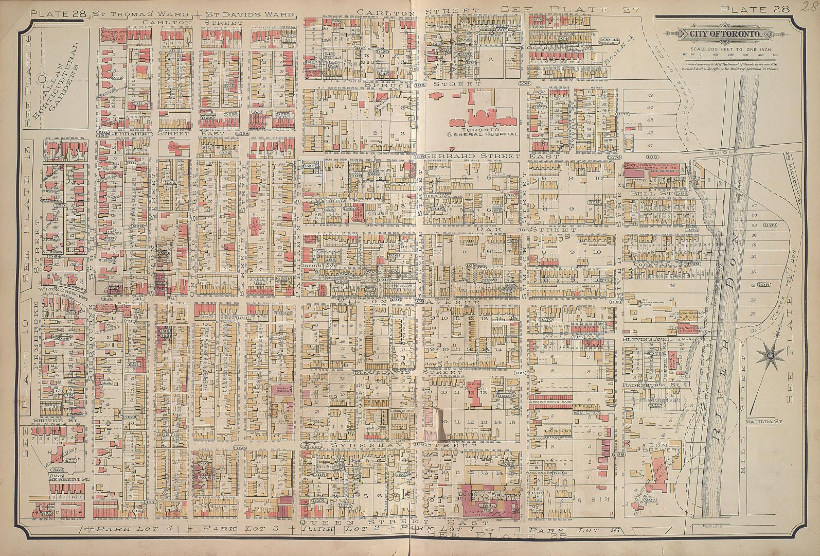 [Plate 28] Atlas of the city of Toronto and vicinity from special survey founded on registered plans and showing all building and lot numbers.