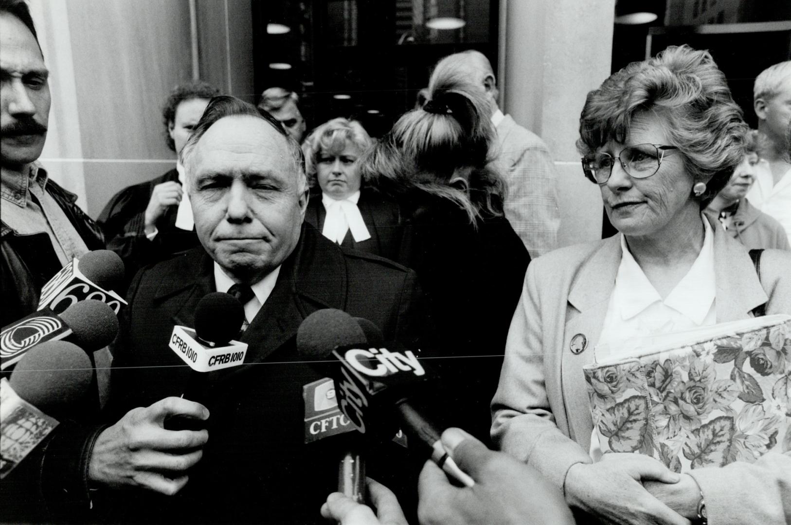 Grieving parents: David and Christine Semple speak with members of the media yesterday following the sentencing of their son's killers
