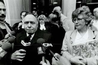 Grieving parents: David and Christine Semple speak with members of the media yesterday following the sentencing of their son's killers