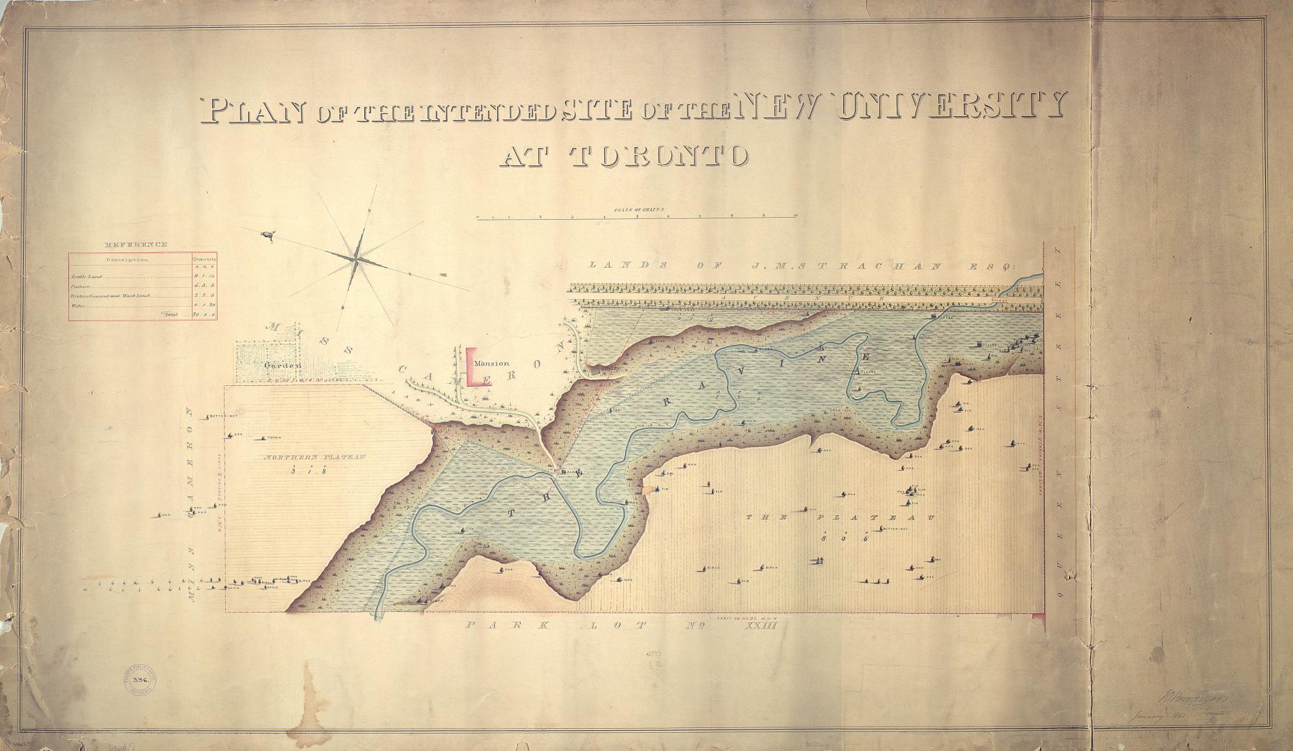 Plan of the intended site of the new university at Toronto.