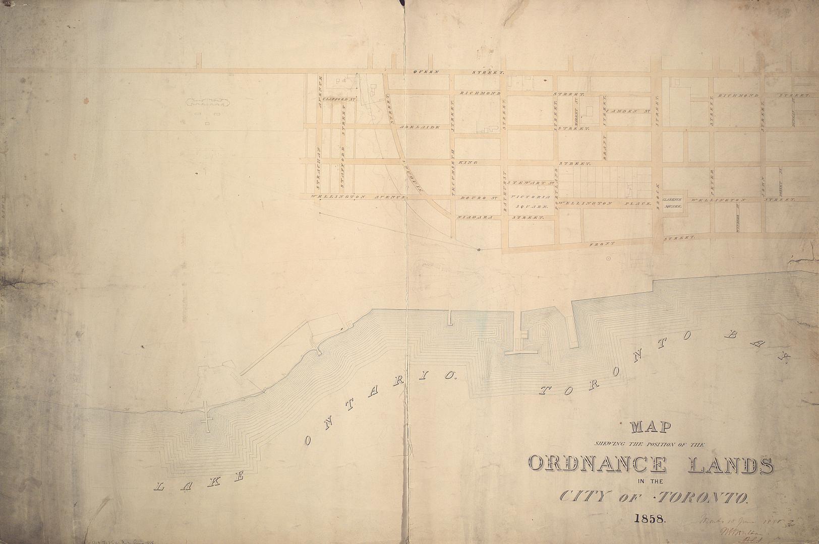Map shewing the position of the ordnance lands in the City of Toronto.