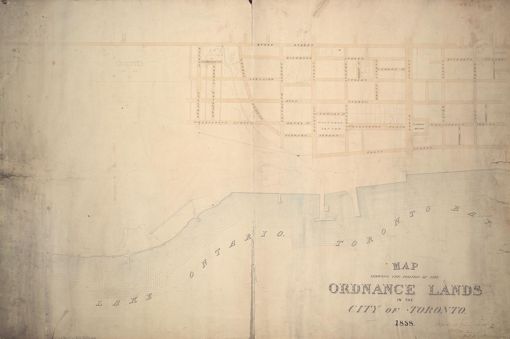 Map shewing the position of the ordnance lands in the City of Toronto.