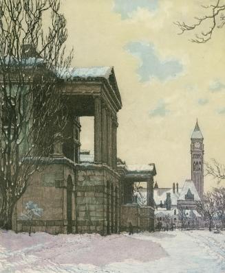 Osgoode Hall, Queen Street West, north east corner University Avenue, looking east across front