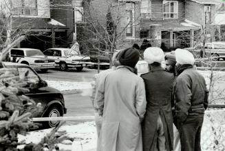 Murder scene: Members of Metro-area's Sikh community stand at the cornerof Foxacre Row driveway of community activist Balbir Singh Brar, who was gunned down in front of his home last month