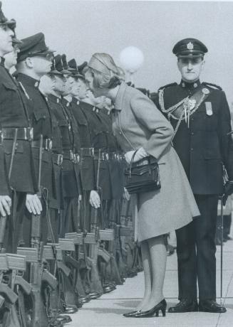 The Princess and the Private, Princess Alexandra pauses to talk to a member of the 3rd Battalion, Queen's Own Rifles of Canada honor guard that welcom(...)