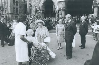 1979: Lieutenant-Governor Pauline McGibbon and Premier William Davis looked on as the Queen Mother chatted with an admirer at Queen's Park