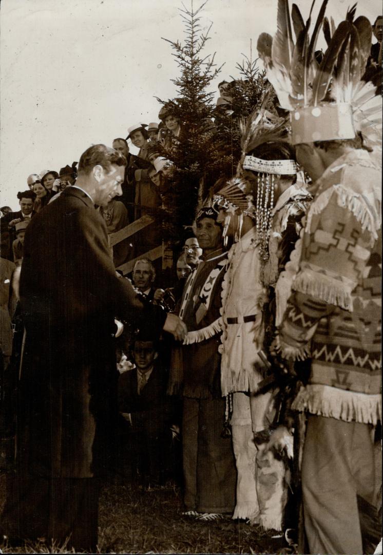 Great white father shook hands with the Indian braves, many of whom had travelled long distances to welcome their King