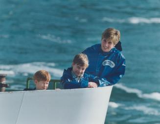 Sailor all: Prince Harry, 7, Prince William, 9, and their mother Diana set out on a 20-minute ride on the Mald of the Mist IV yesterday at Niagara Falls