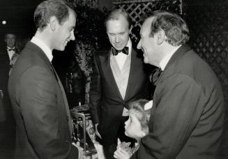 Prince Charming: Prince Edward (left) chats with Phantom Of The Opera star Colm Wilkinson (right) and his daughter Sarah at party in Casa Loma last night