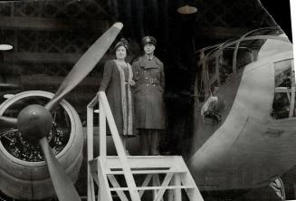 In a familiar pose the King and Queen are seen here on their west country visit, inspecting a Beaufort aircraft at Bristol. Their majesties celebrate their 17th wedding anniversary on April 26