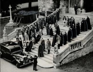 Leaving St. George's Chapel after the 600th anniversary service of the Order of the Garter during which Earl Mountbatten sixth from left on steps, rea(...)